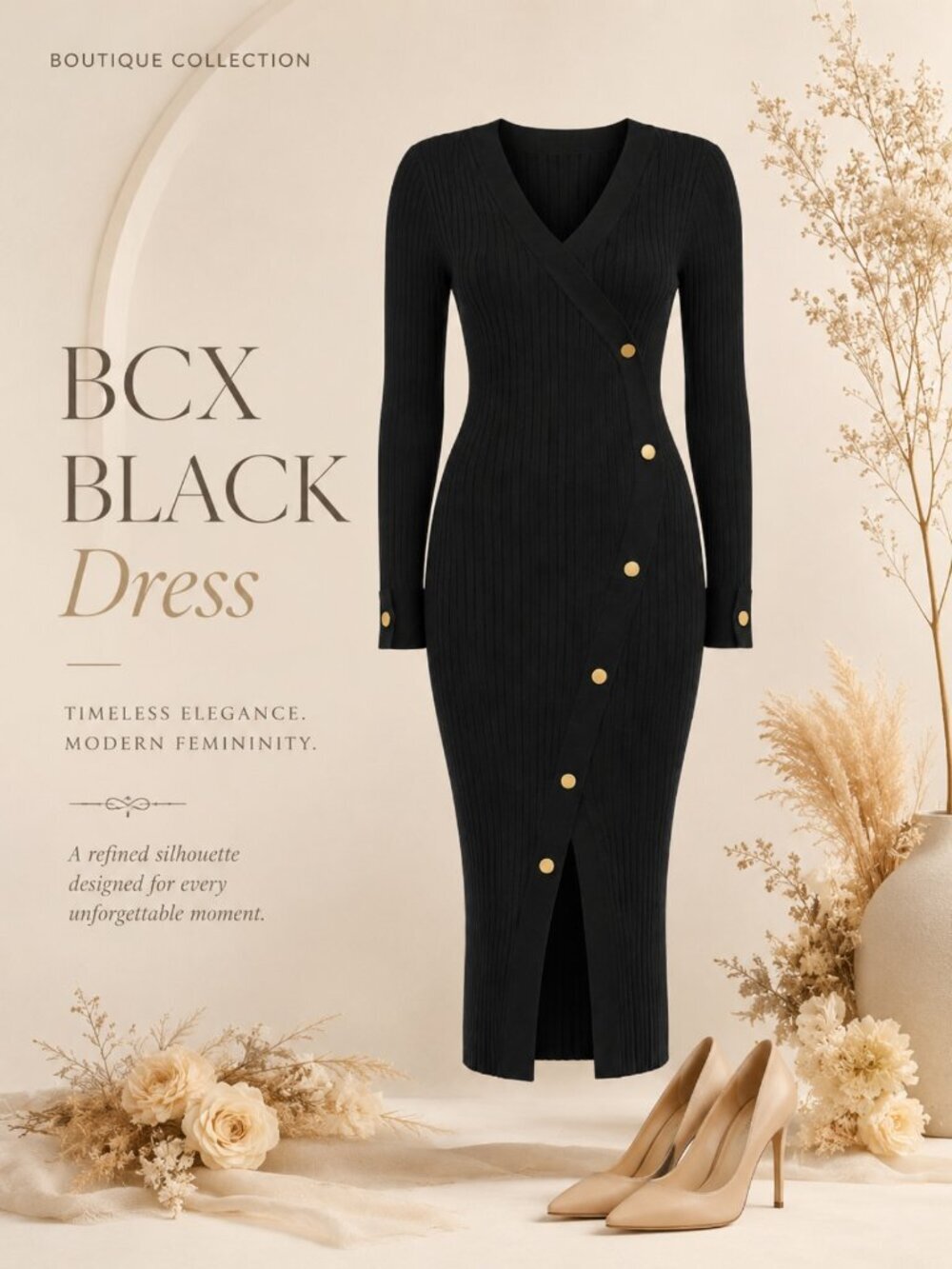 BCX Black Ribbed Sweater Dress NWT Transitional Statement Fall Winter